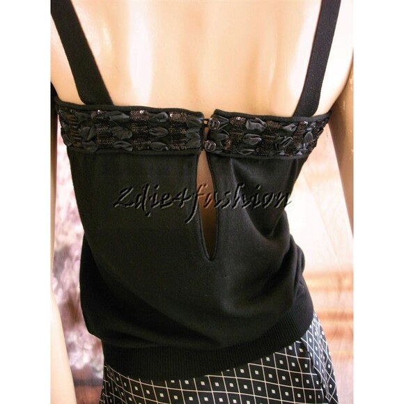 $1970 YVES SAINT LAURENT YSL Black Ribbon Sequin Stretchy Sweater Top M - Picture 7 of 7